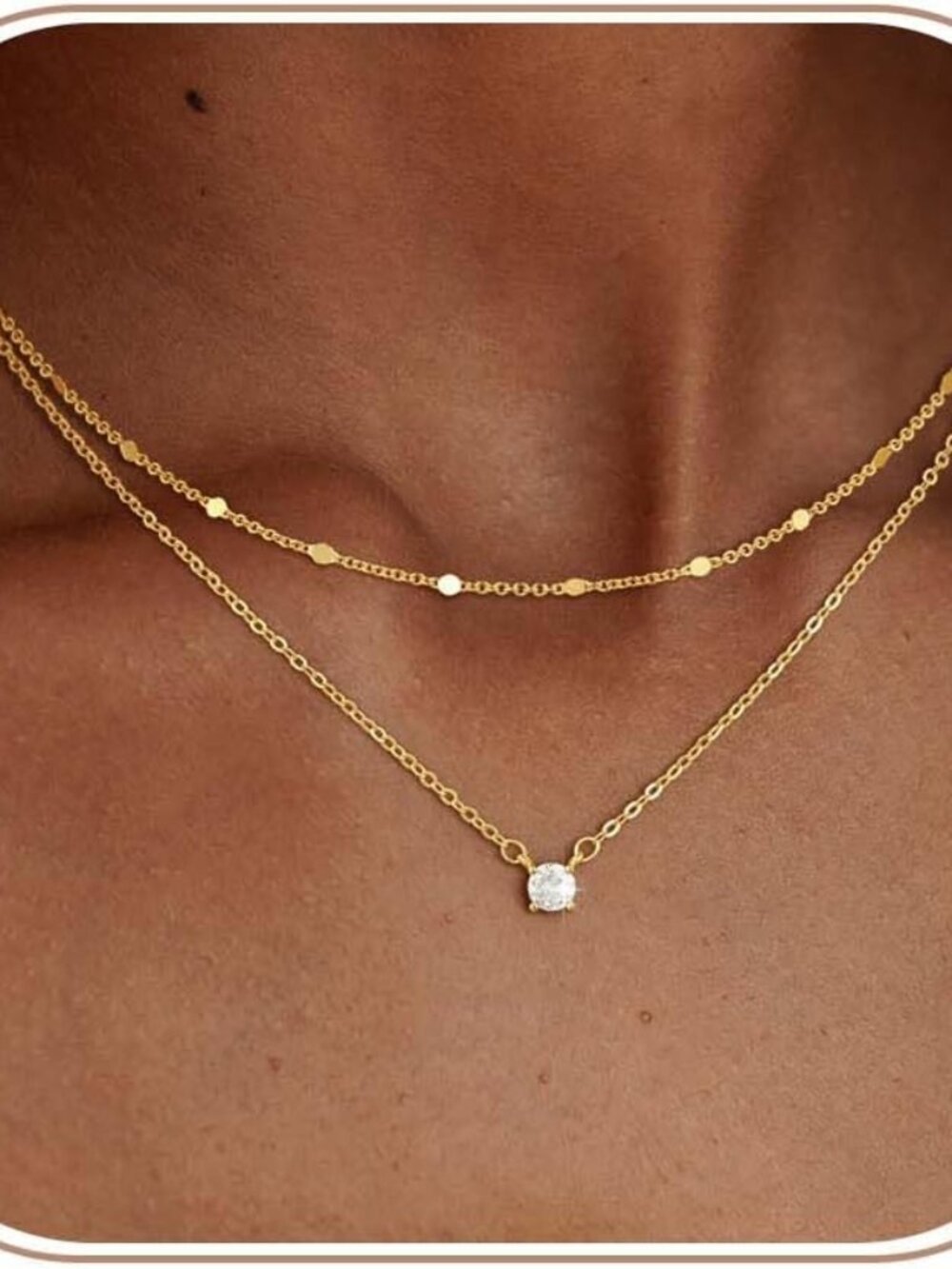 Layered Gold Necklaces for Women, 14K Plated Gold Sterling Silver Plated Dainty